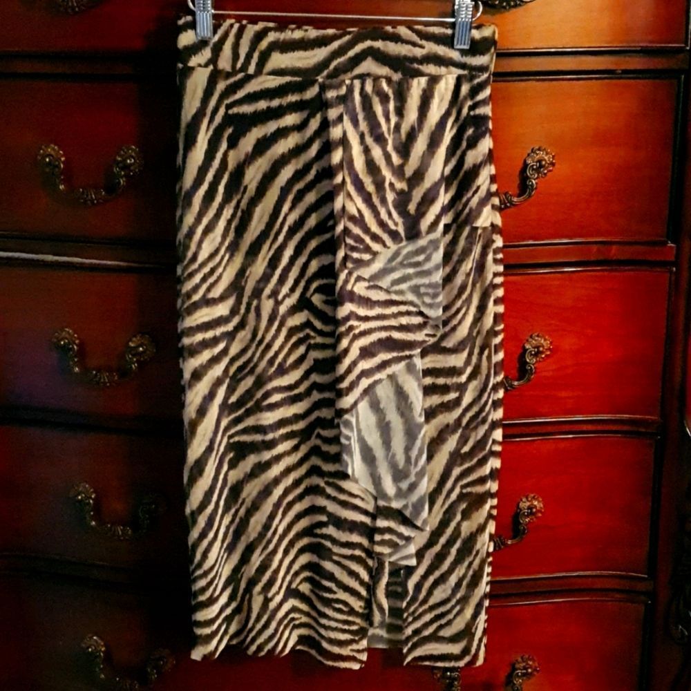 Nwt Asos Zebra Print Ruffle Split Midi Skirt Sz 4 - image 1